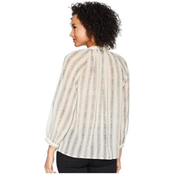 EUC Plus Size Lucky Brand Sheer Button Front Geo Stripe Poet Blouse – Size 1X - Picture 4 of 14